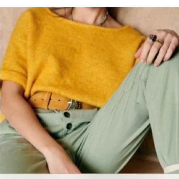 Sézane Paco sweater angora blend button back shirt sleeve yellow gold medium - Picture 1 of 13